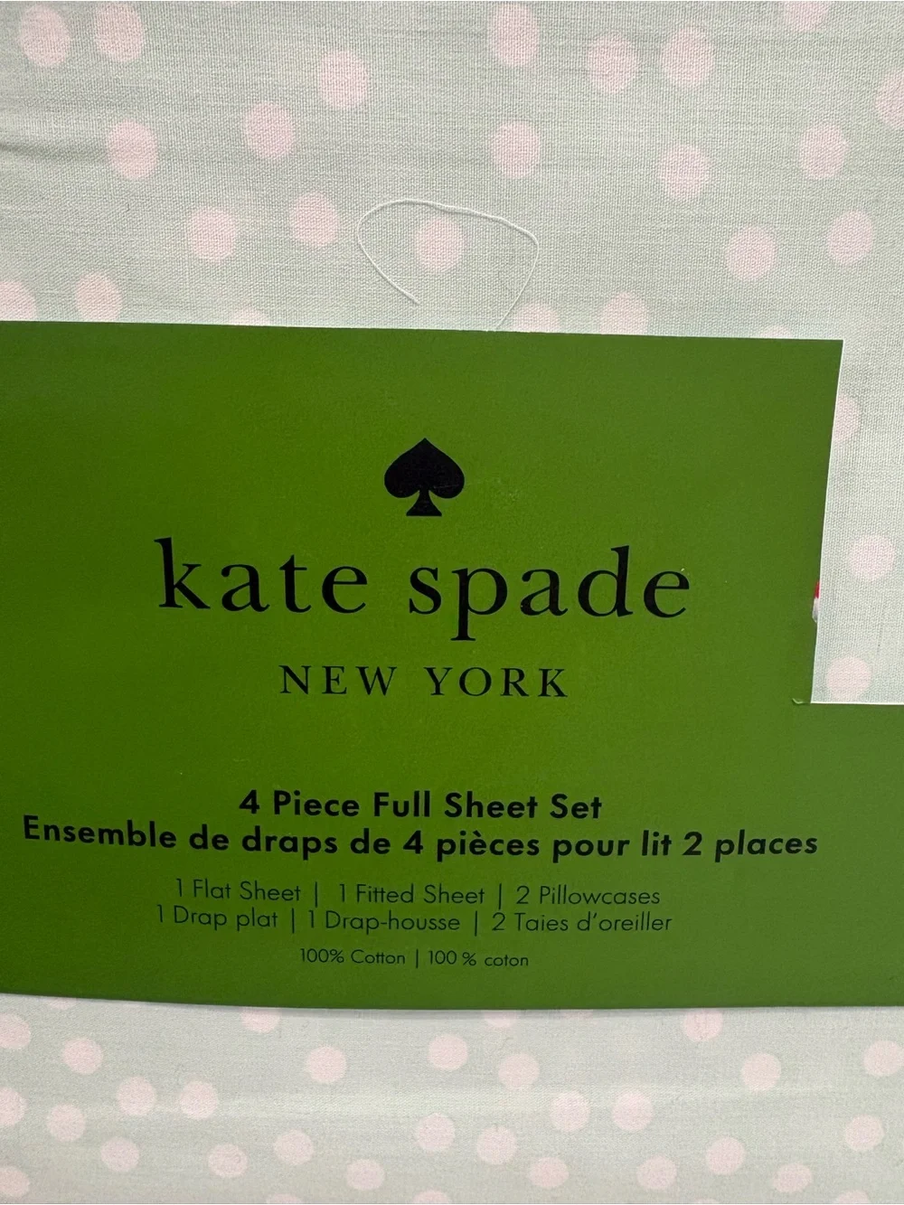 NEW kate spade New York Holiday Scatter Powder Blue Polka Dot Full Sheet Set